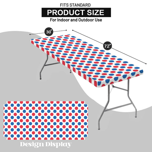USA/American Flag Inspired Polka Dot Pattern Custom Elastic Fitted Tablecloth 72x30 inch (Made in the USA)