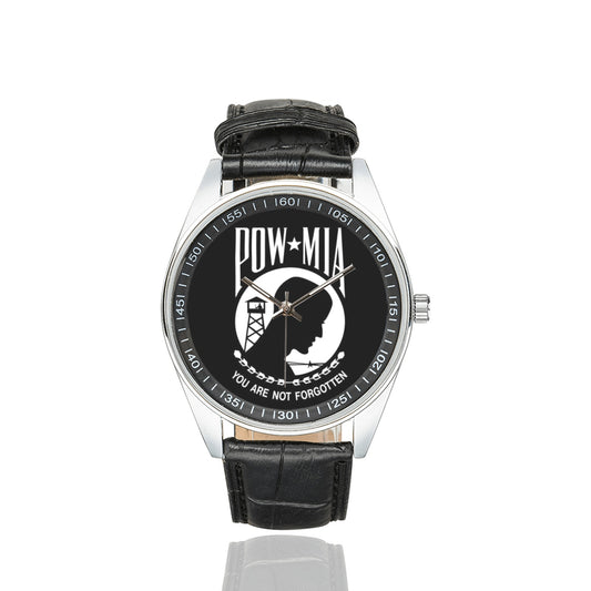 POW/MIA Flag Inspired Men's Casual Leather Strap Watch