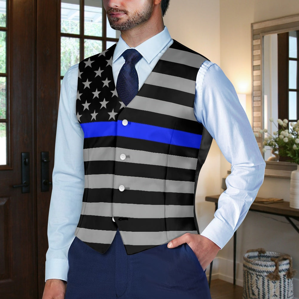 Thin Blue Line Flag (subdued) Suit Vest | Formal Law Enforcement Support Apparel
