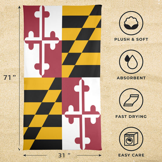 Maryland Flag Inspired Beach Towel 31"x71" (Made in USA)
