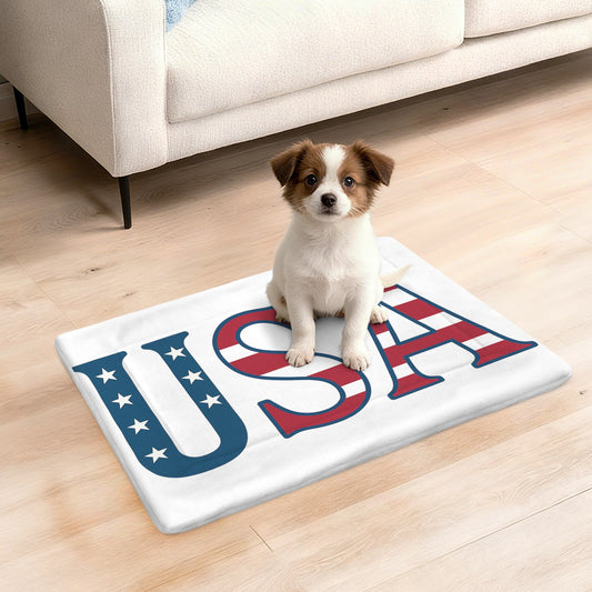 USA/American Flag Inspired "USA" Pet Mat 25x18inch (Made in the USA)