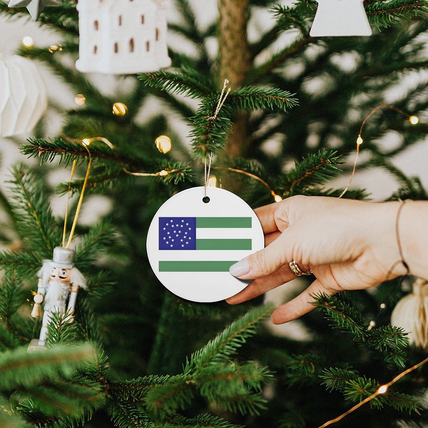 NYPD Flag Inspired Circle Ceramic Ornament Made in USA Circle Ceramic Ornament (Made in USA)