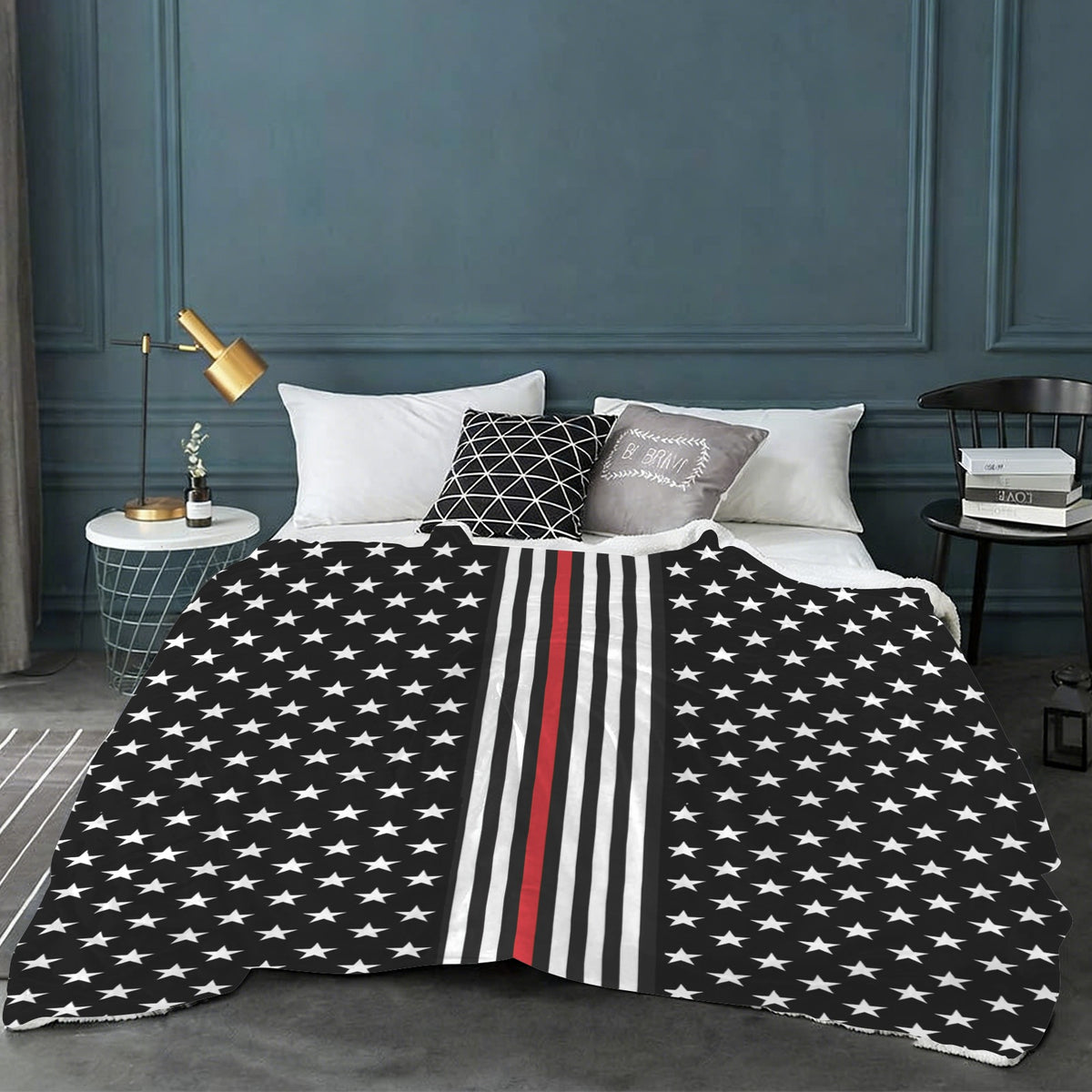 Thin Red Line Flag Inspired Style-2 Sherpa Fleece Blanket 90" x 108" | Prtinted in the USA
