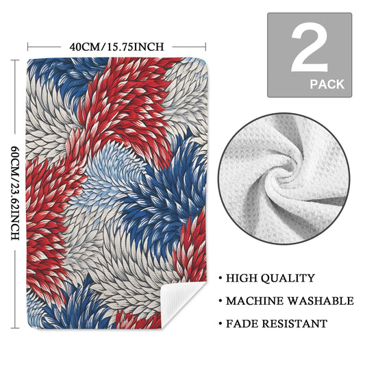USA/American Flag Inspired Red White & Blue Floral Pattern Kitchen Towel 40X60cm (Pack of 2) (Made in the USA)