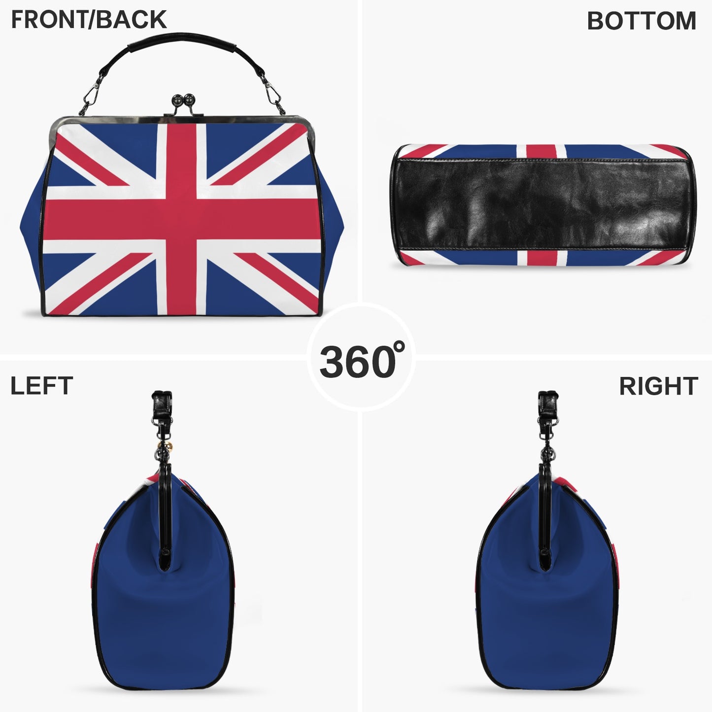 UK/Great Britain Flag Inspired Kisslock Crossbody Shoulder Bag-Large