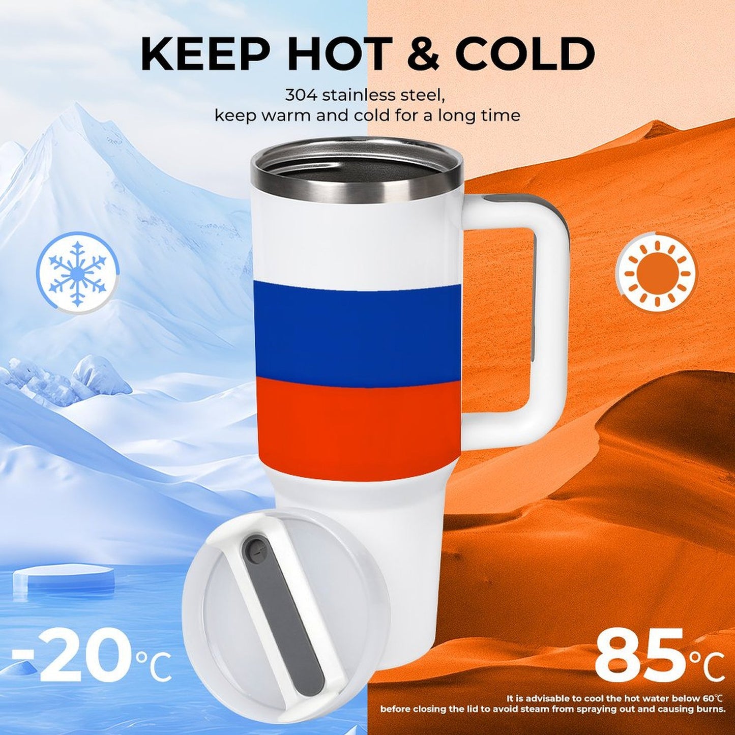 Russia Flag 40 oz Stainless Steel Tumbler - Proudly Made in USA