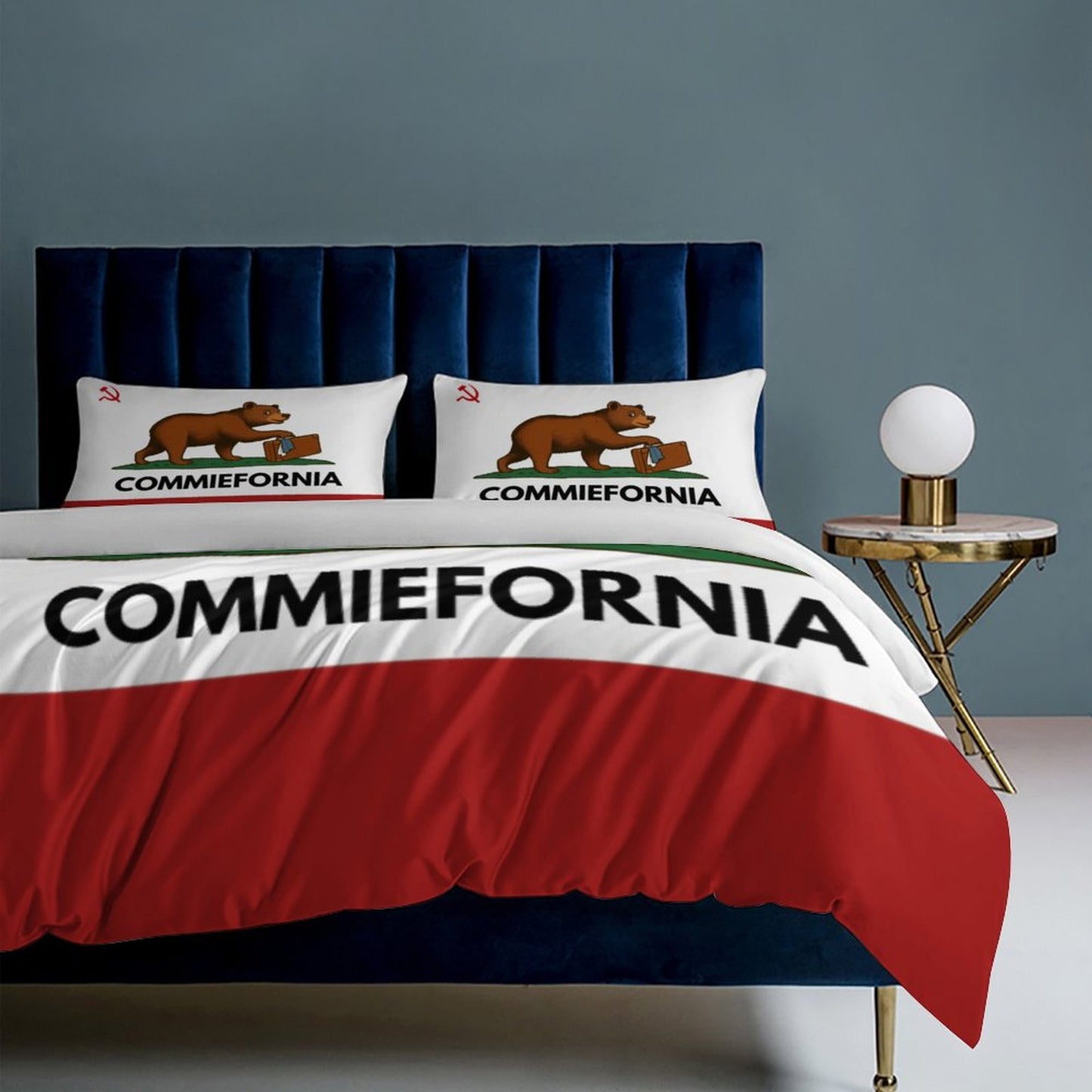 California Flag Inspired (COMMIEFORNIA) 3-Piece Bedding Set (1 Duvet Cover + 2 Pillow Shams) – 102"×90"