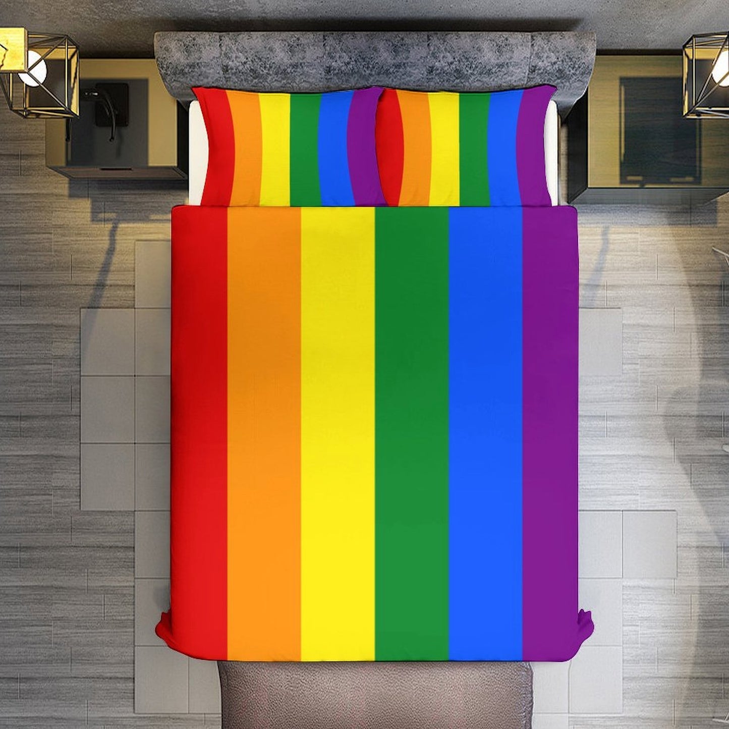 Rainbow Flag Inspired (Vertically Hung) 3-Piece Bedding Set (1 Duvet Cover + 2 Pillow Shams) – 102"×90"