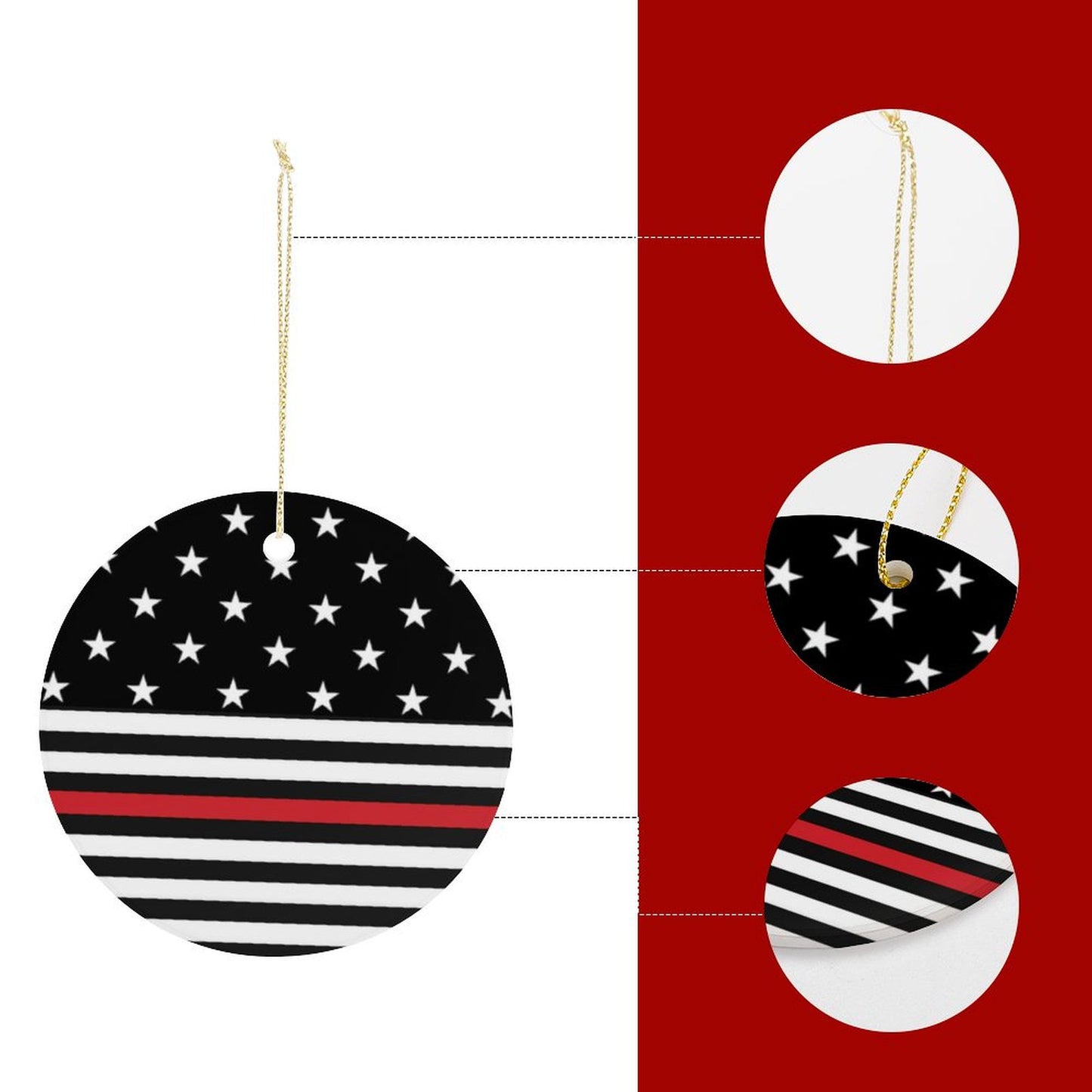 Thin Red Line Flag Inspired Circle Ceramic Ornament Made in USA Circle Ceramic Ornament (Made in USA)