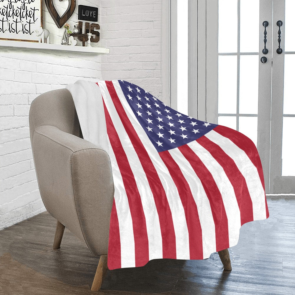 Cozy chair with Luv My Flag American flag blanket.