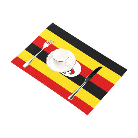 Uganda flag placemat by Luv My Flag with utensils.