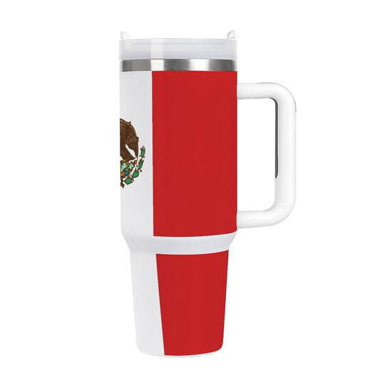 Mexico flag travel mug with handle.