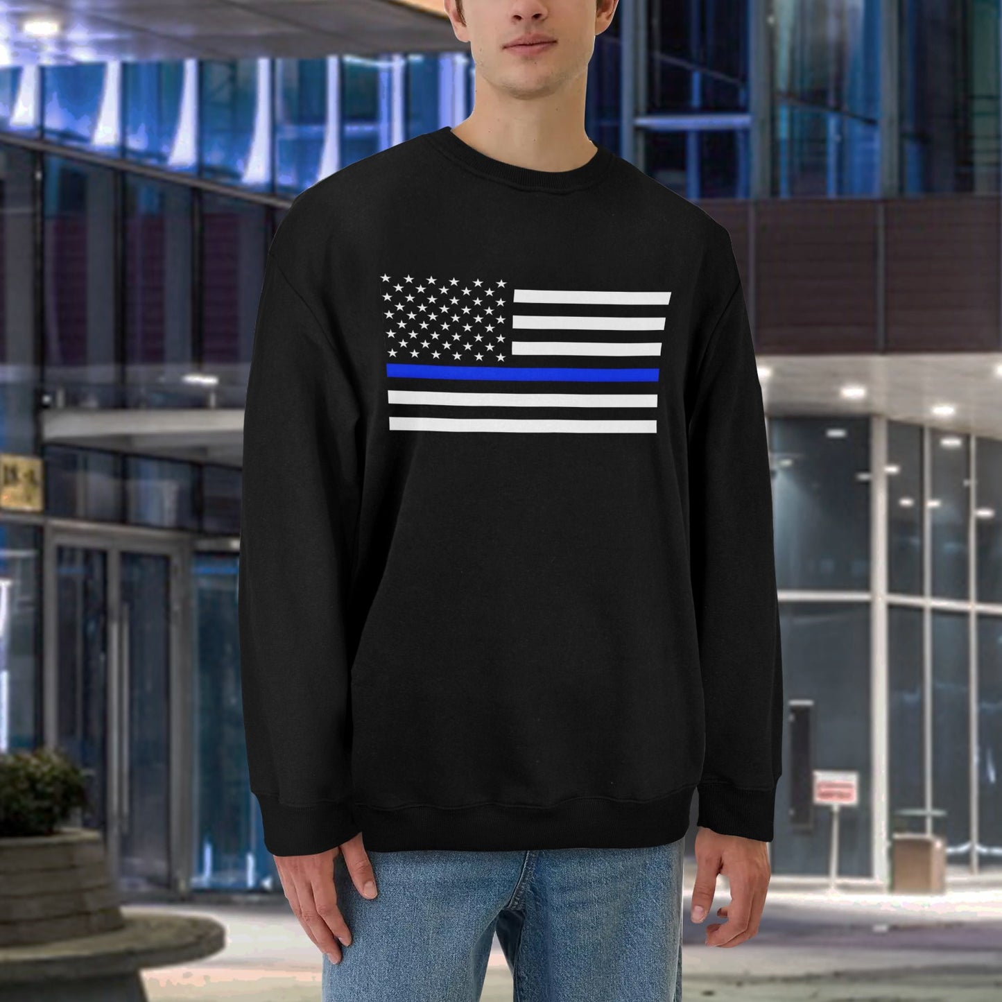 Thin Blue Line Flag Unisex Fleece Sweatshirt (Made in the USA)