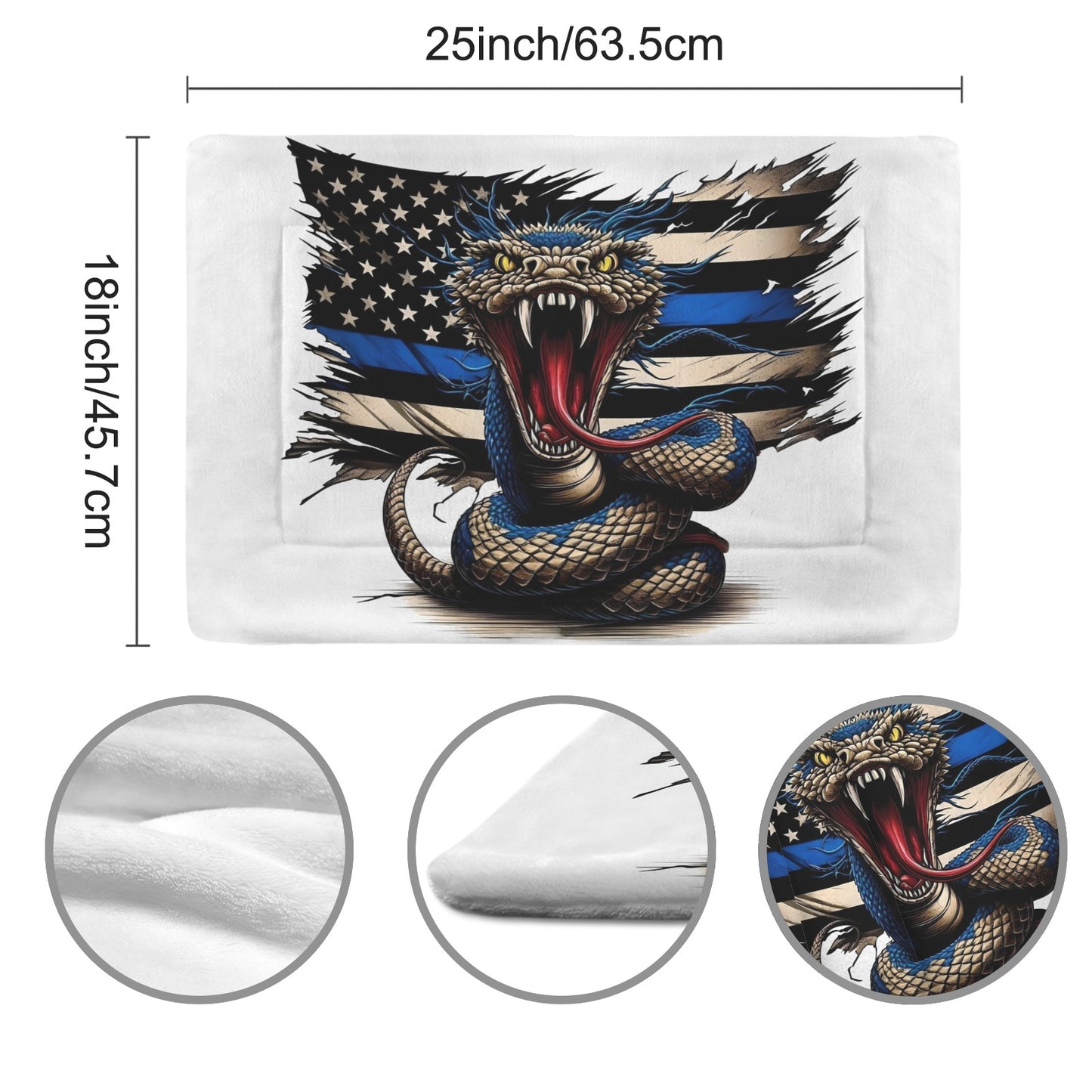 Thin Blue Line Flag Inspired Snake Pet Mat 25x18inch (Made in the USA)