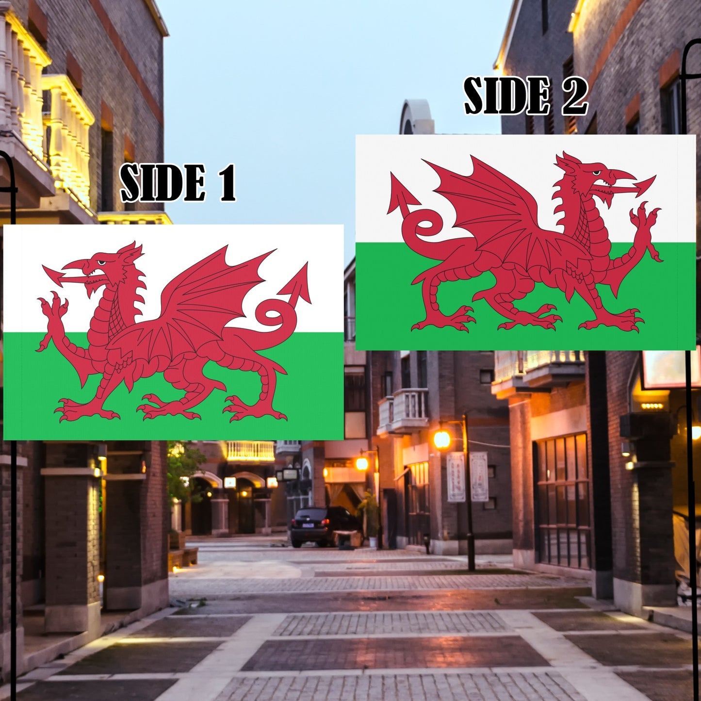 Luv My Flag, red dragon on green and white.