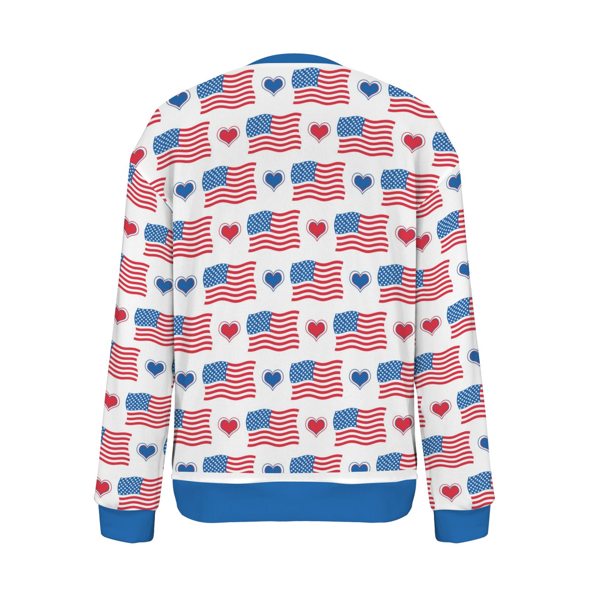 USA/American Flag Inspired Flag and Hearts Pattern Women's Crew Neck Sweater Printed in the USA