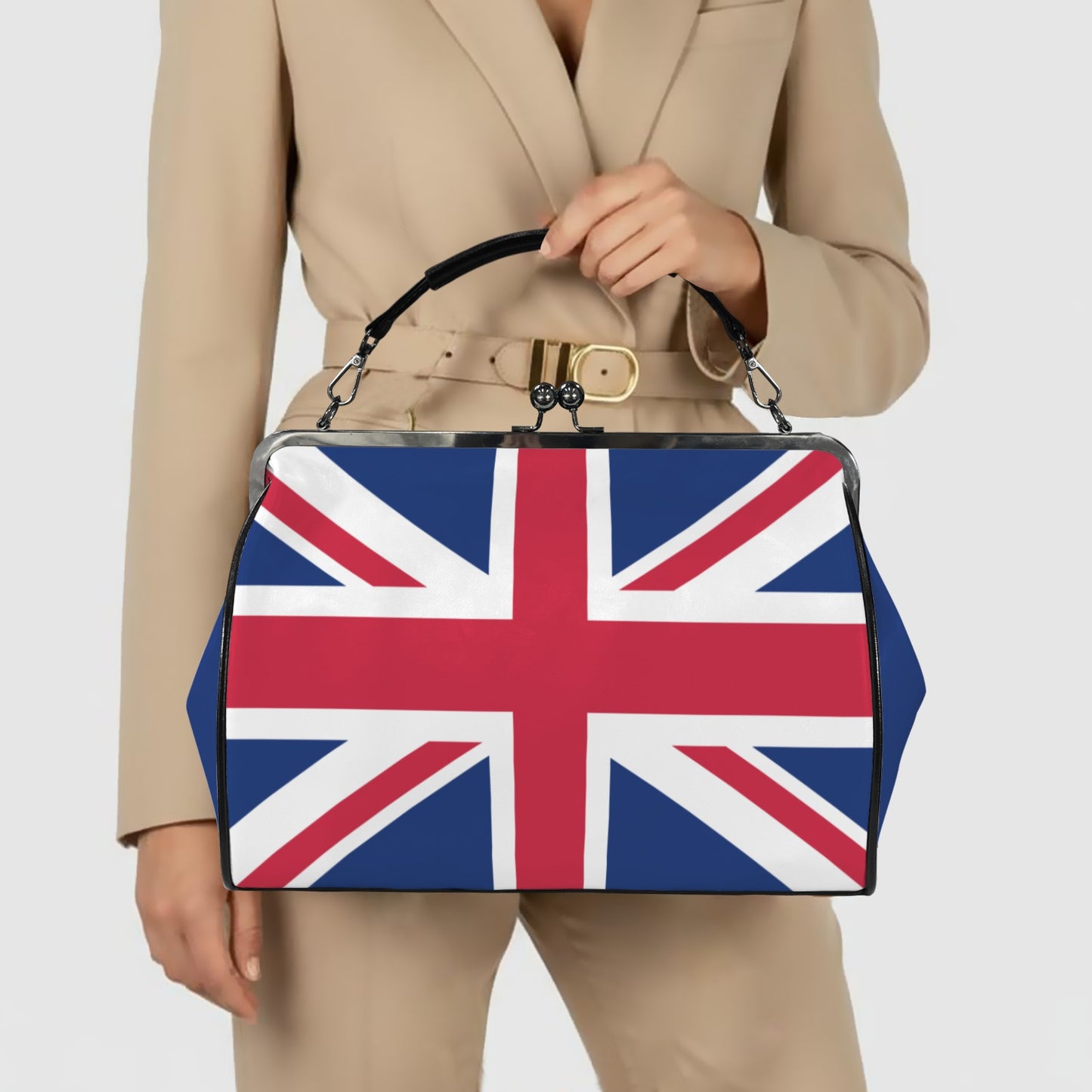 UK/Great Britain Flag Inspired Kisslock Crossbody Shoulder Bag-Large