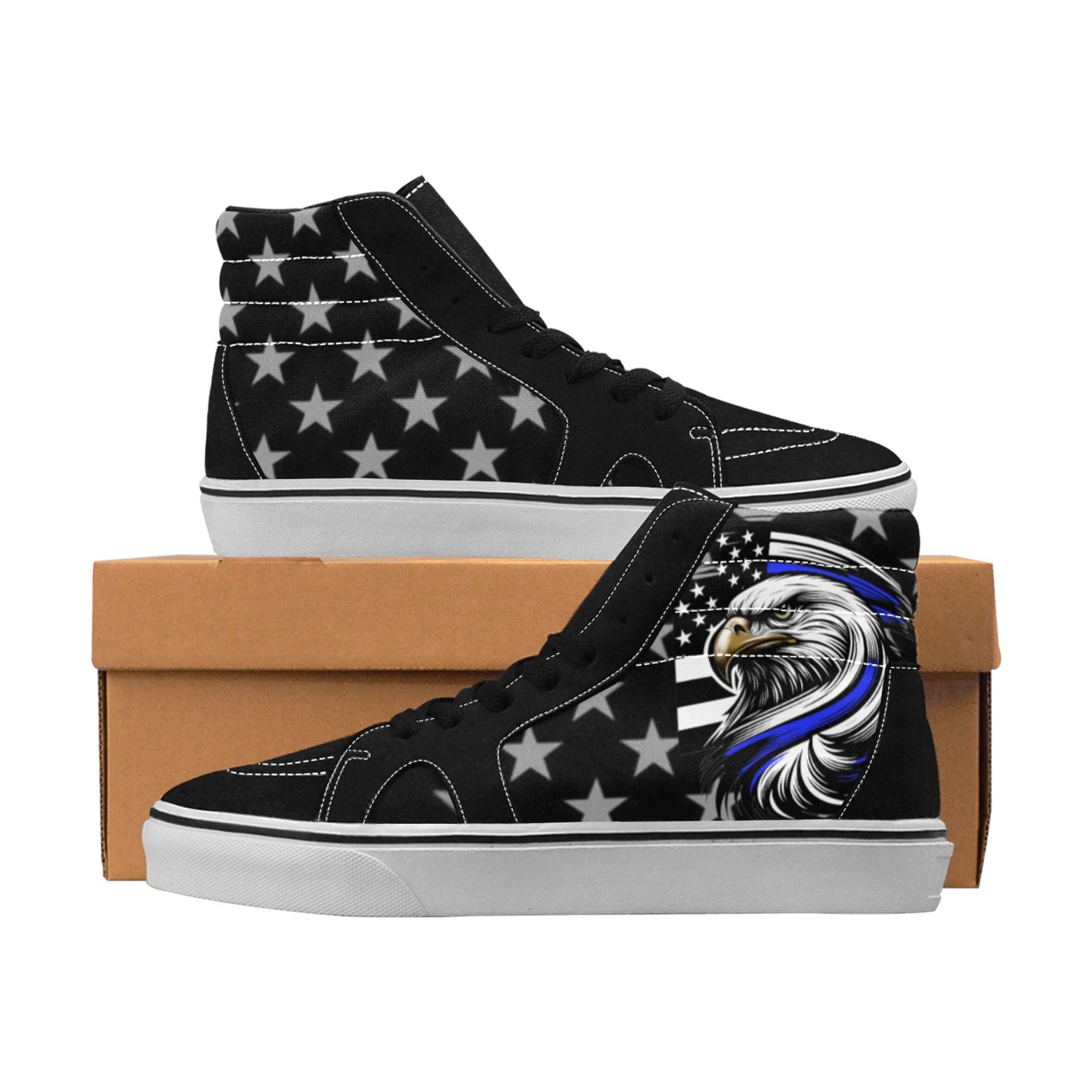 Thin Blue Line Flag Inspired Eagle Women's High Top Canvas Shoes