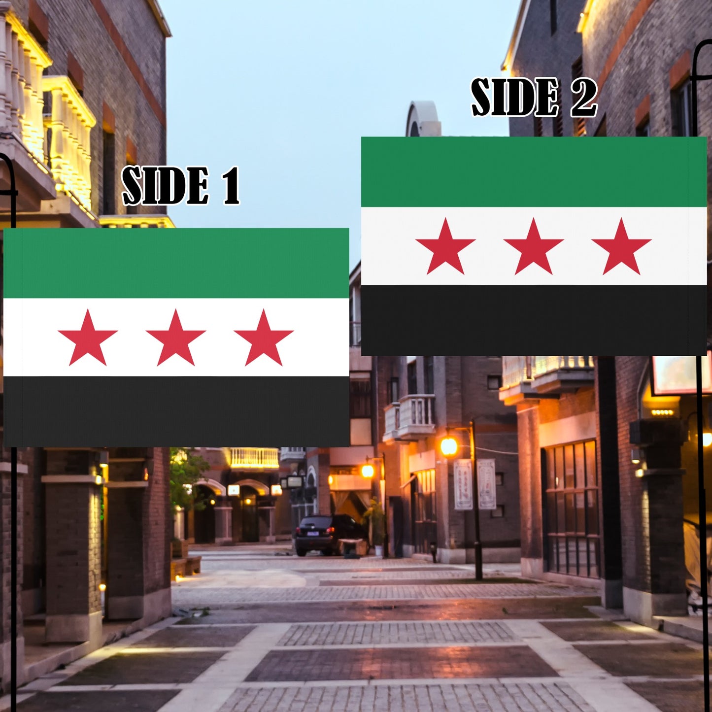 Luv My Flag street with flags on both sides.