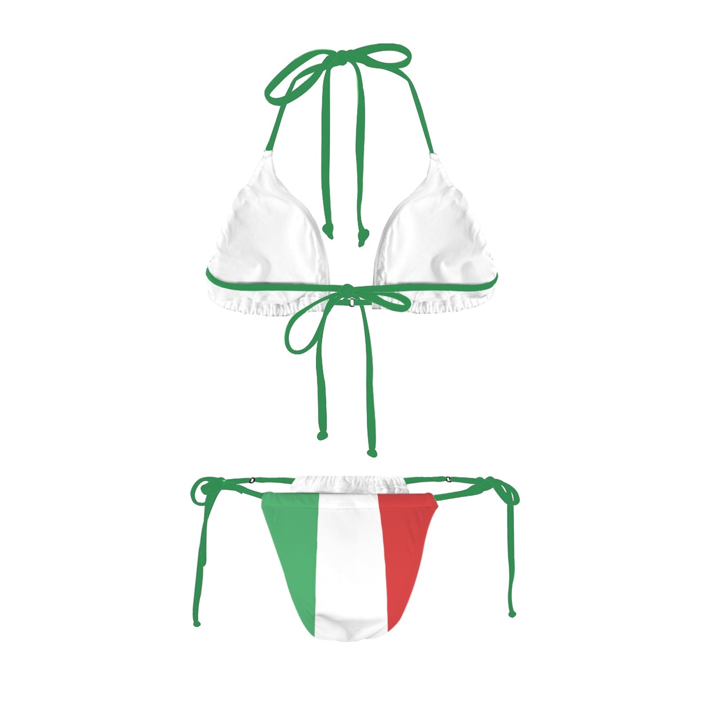 Mexico Flag Inspired Halter Bikini – Green Strings with French Cut Bottoms