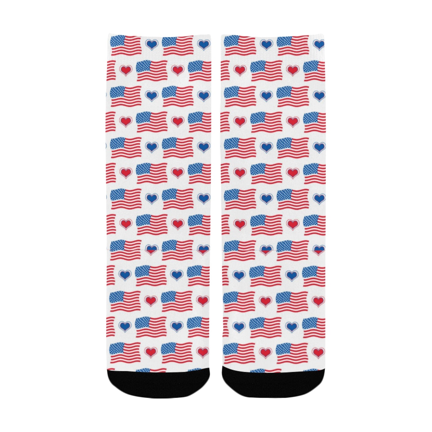 USA/American Flag Inspired Flag and Hearts Pattern Kid's Custom Socks (Made in the USA)