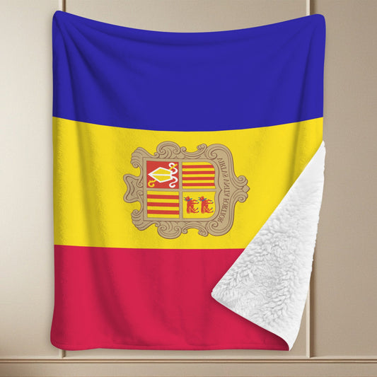 Andorra Flag Inspired Sherpa Fleece Blanket 90" x 108" | Ships from USA