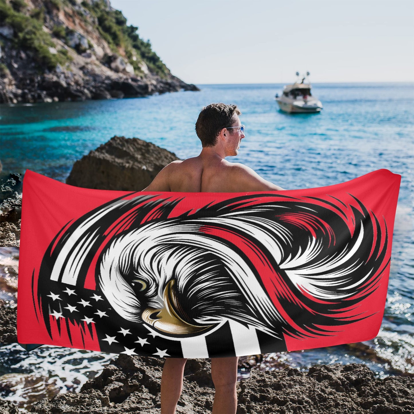 Thin Red Line Flag Inspired Eagle Beach Towel 31"x71" (Made in USA)