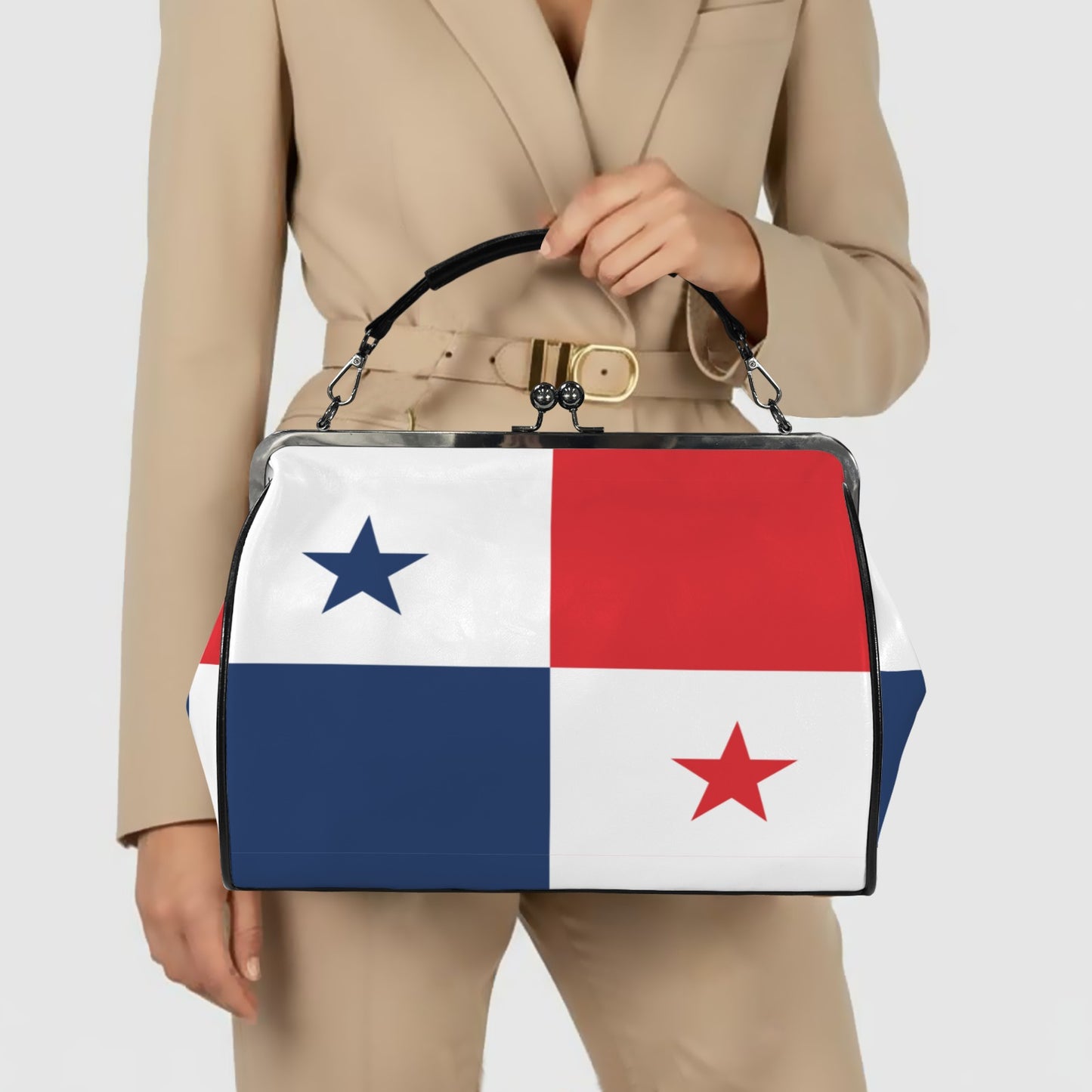 Panama Flag Inspired Kisslock Crossbody Shoulder Bag-Large