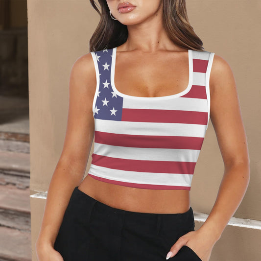 USA/American Flag Inspired Square Neck Crop Tank Tops