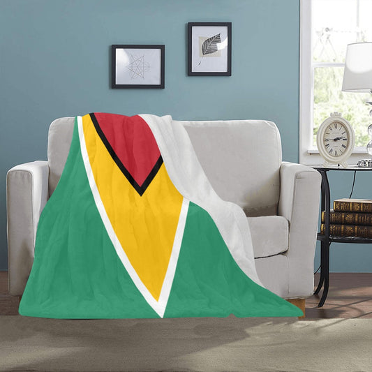 Cozy sofa draped with Luv My Flag's colorful blanket.