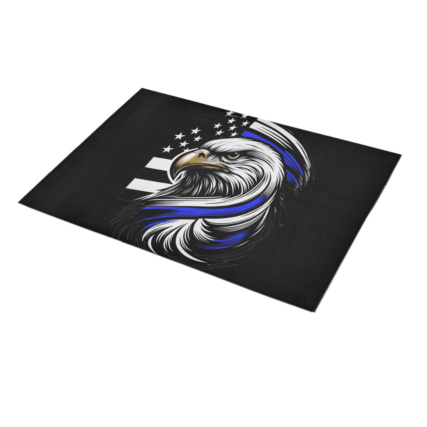 Thin Blue Line Flag Inspired Eagle Doormat 30" x 18" (Sponge Material)