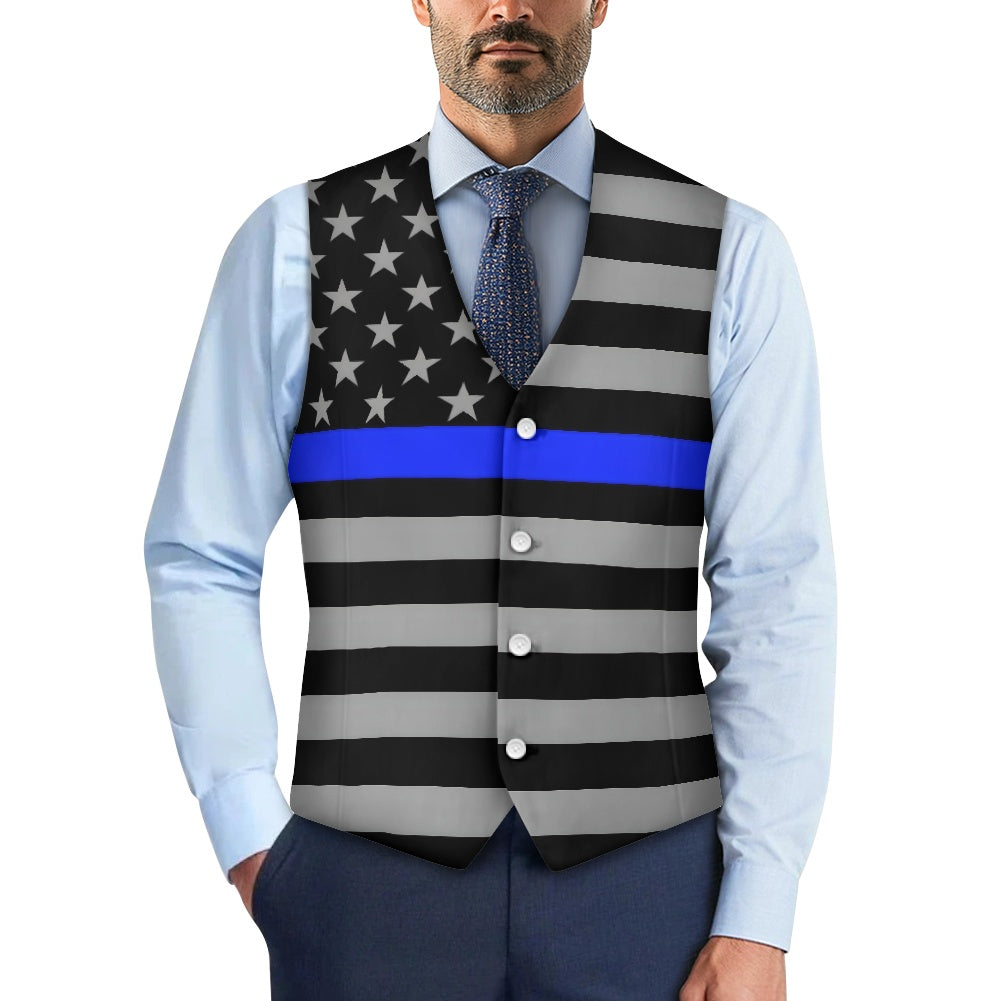 Thin Blue Line Flag (subdued) Suit Vest | Formal Law Enforcement Support Apparel