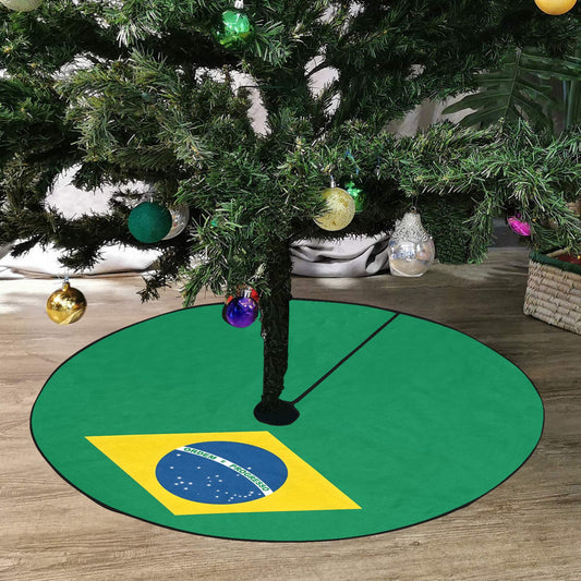 Brazil Flag Thick Christmas Tree Skirt 47" x 47"