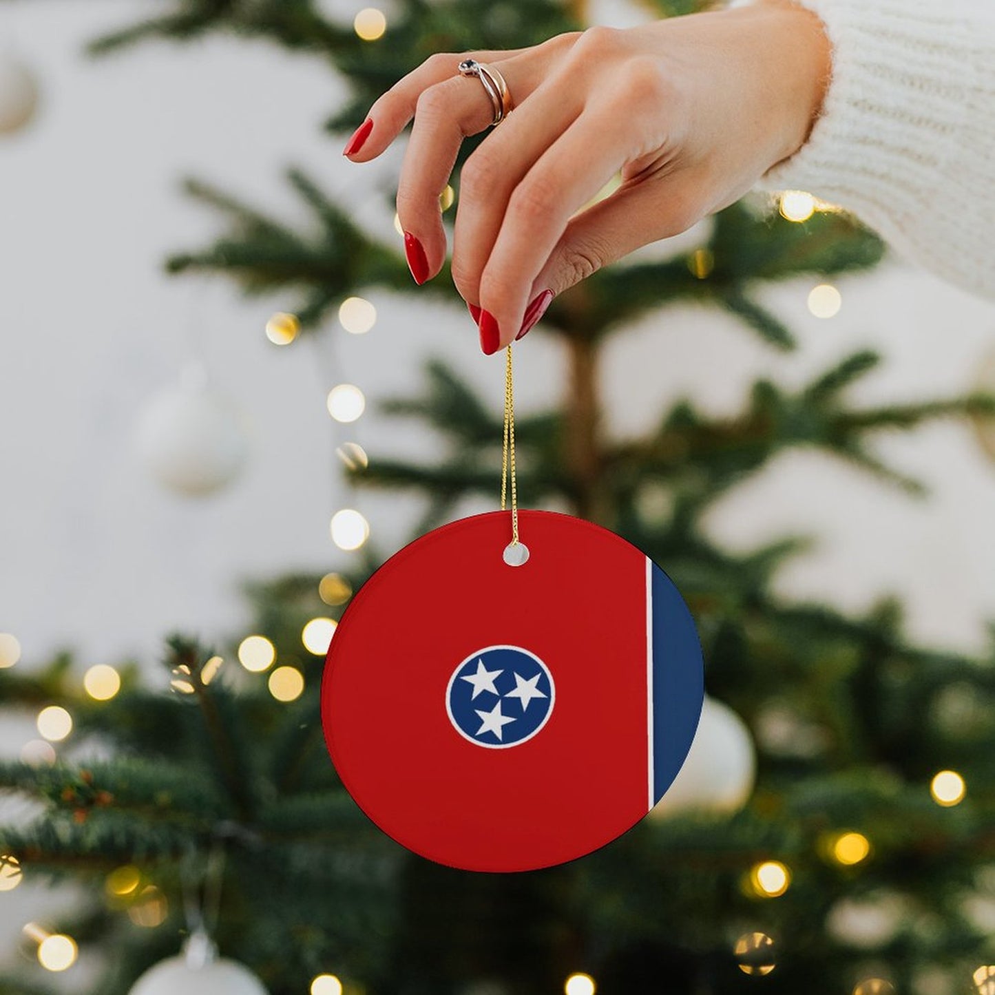 Tennessee Flag Inspired Circle Ceramic Ornament Made in USA Circle Ceramic Ornament (Made in USA)
