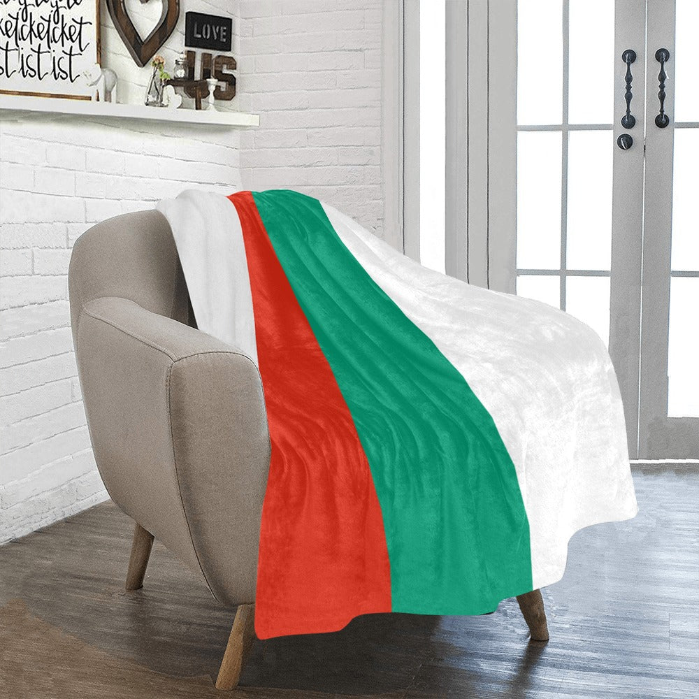 Luv My Flag blanket with Bulgaria colors on chair.
