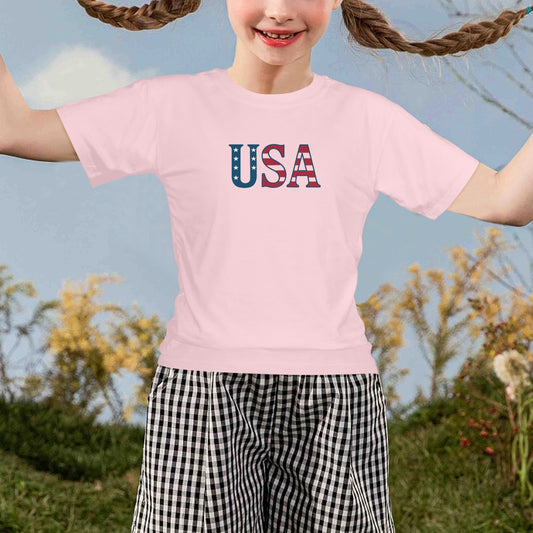 USA/American Flag Inspired USA Letters Girls T-Shirt Made in the USA
