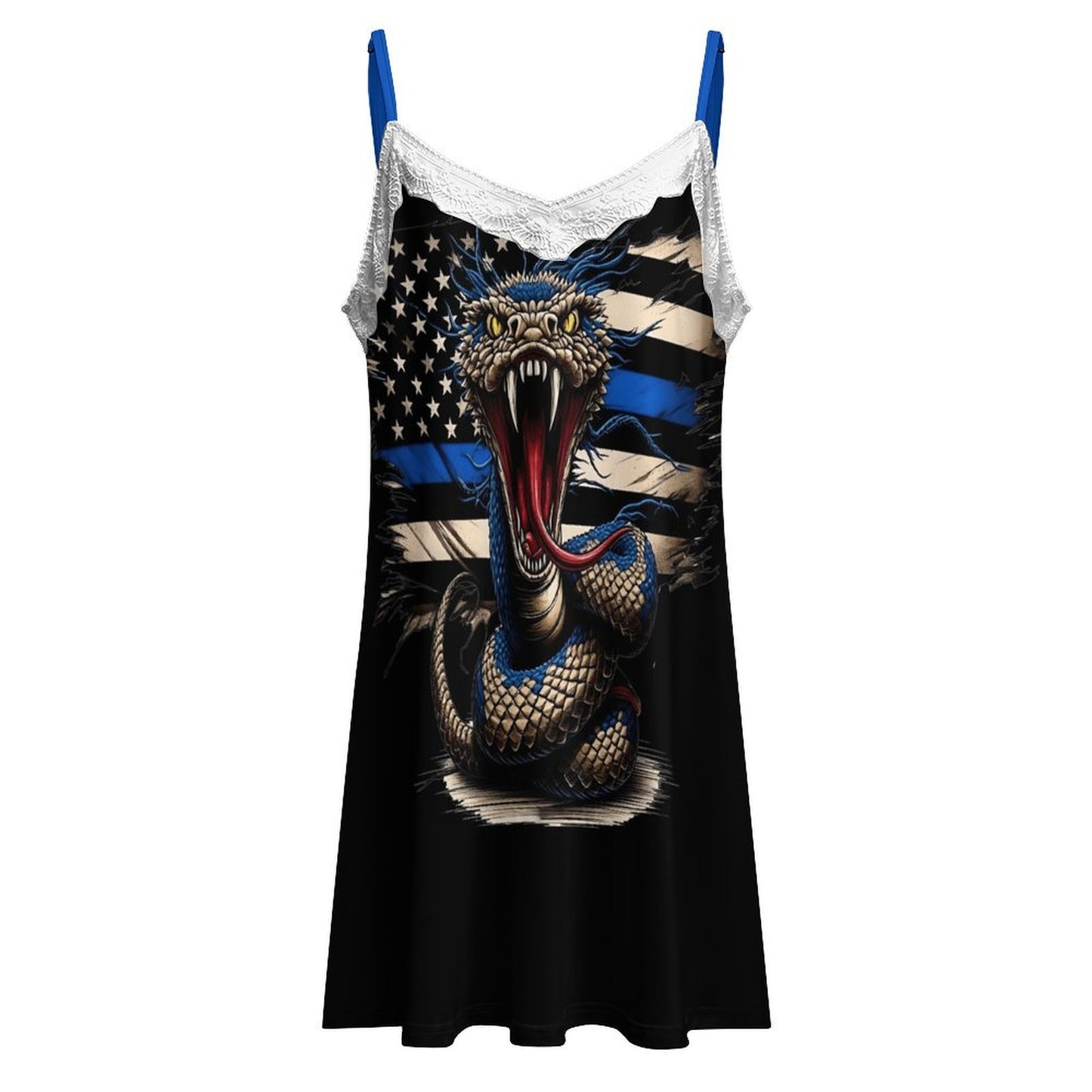 Thin Blue Line Flag (distressed with snake) Lace Trim Camisole Nightgown