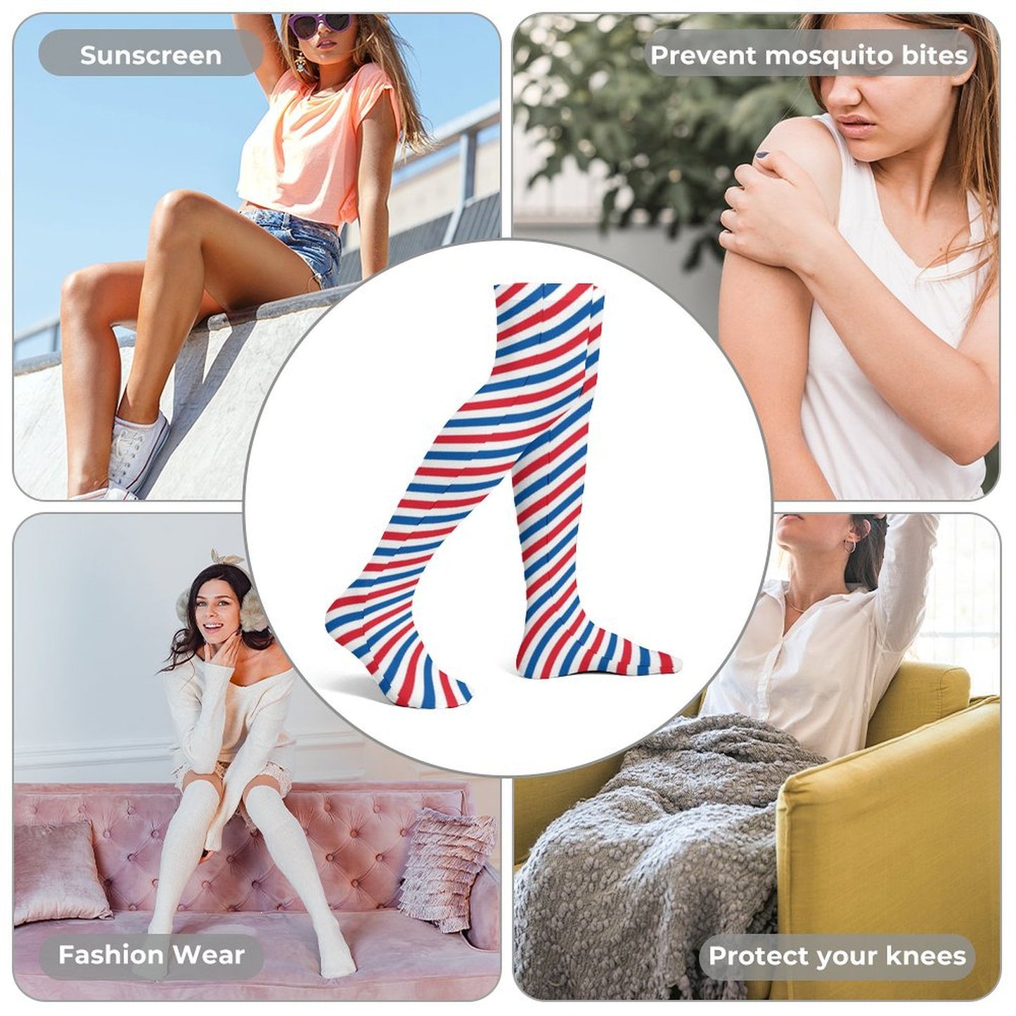 USA/American Flag Inspired Stripes Design Trendy Stockings(Long)