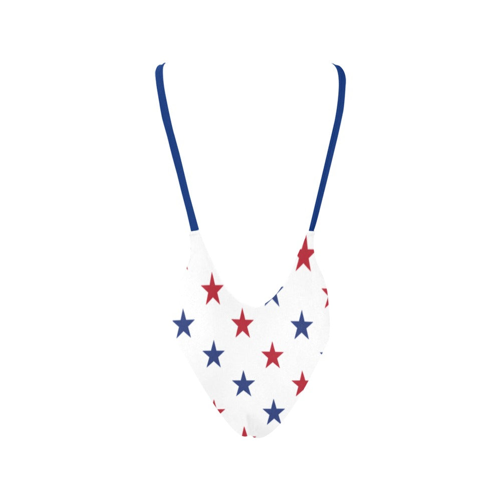USA/American Flag Inspired Red and Blue Stars w/Blue String Women’s Backless One-Piece Swimsuit
