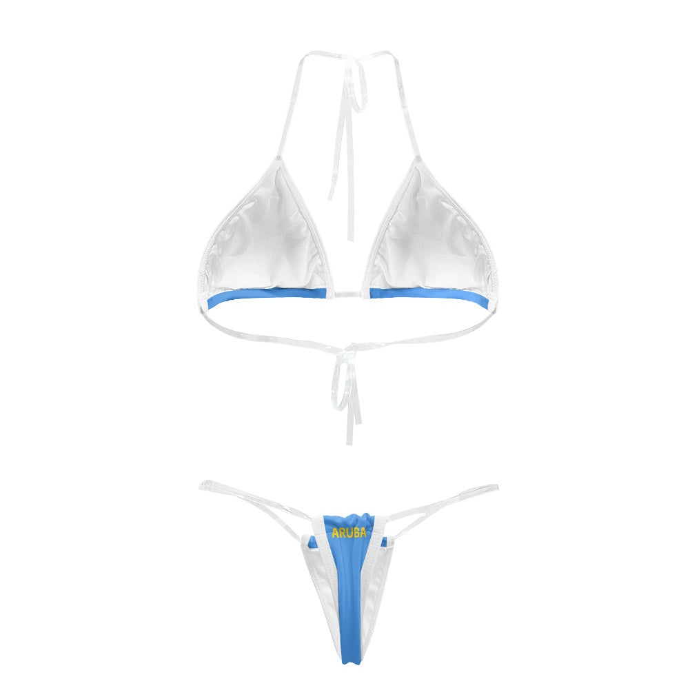 Aruba Flag Inspired Transparent String Thong Bikini