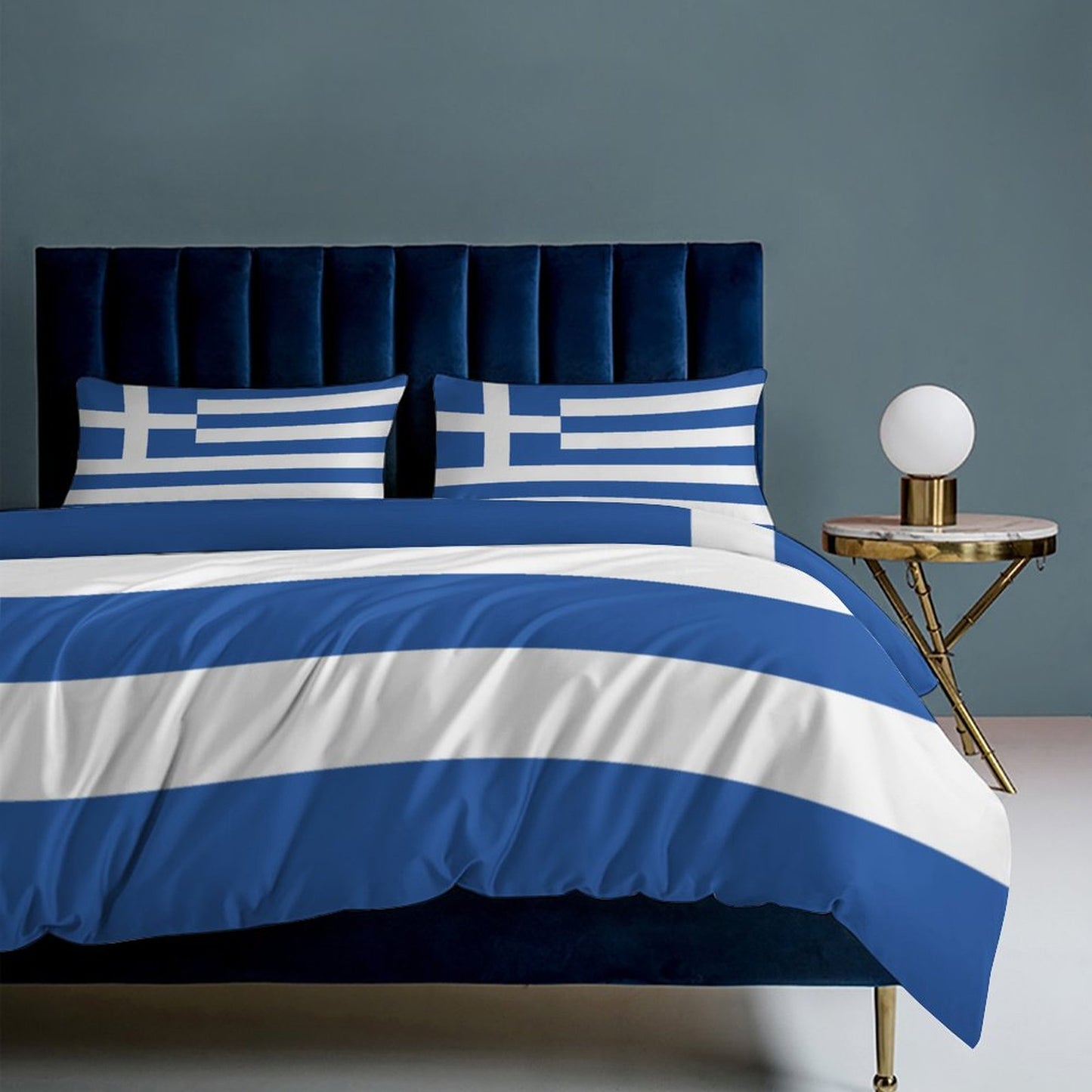 Greece Flag Inspired 3-Piece Bedding Set (1 Duvet Cover + 2 Pillow Shams) – 102"×90"