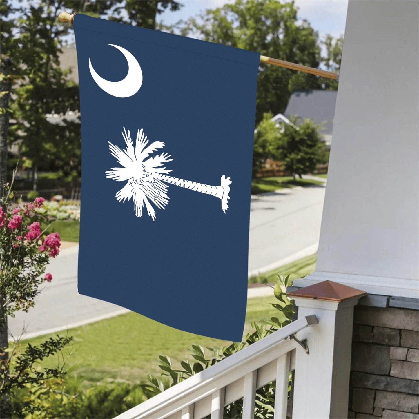 Luv My Flag: Blue flag with palm tree, crescent.