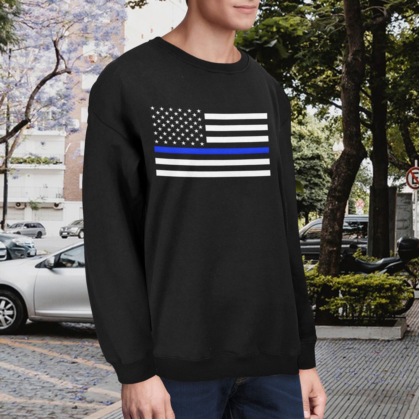 Thin Blue Line Flag Unisex Fleece Sweatshirt (Made in the USA)