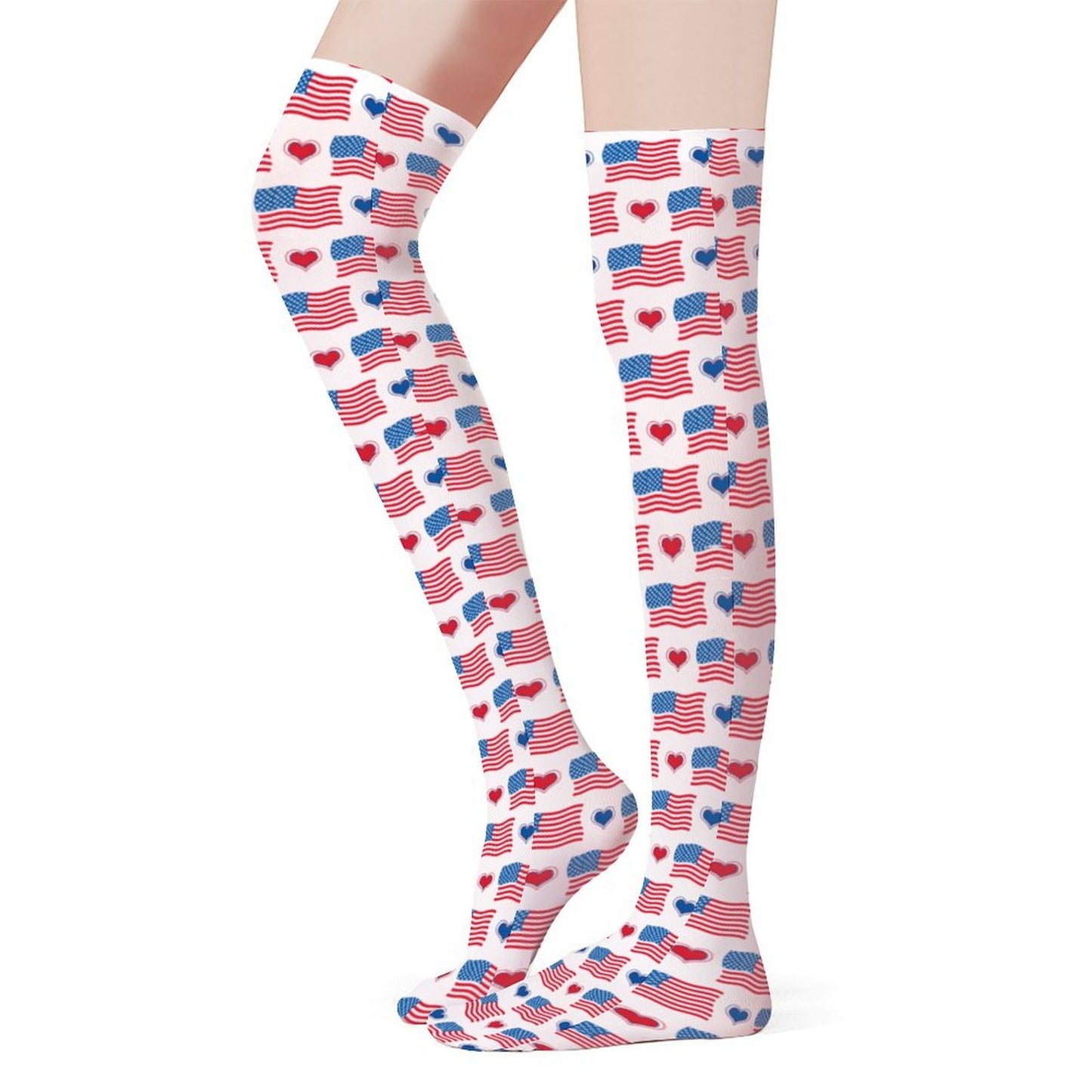 USA/American Flag Inspired Design With Hearts Trendy Stockings(Long)