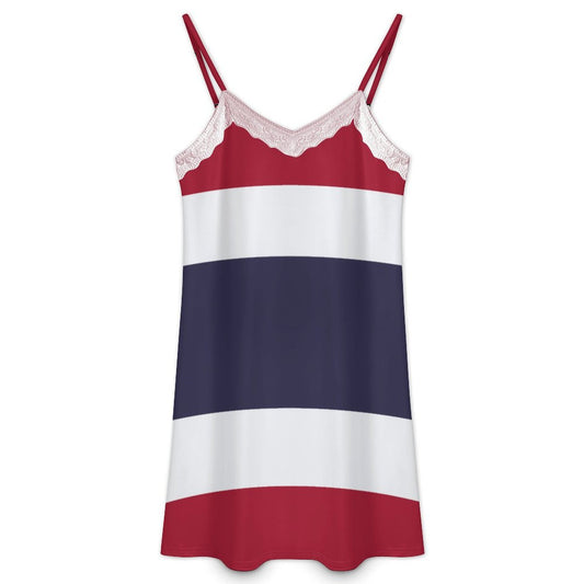 Thailand Flag Inspired Lace Trim Camisole Nightgown