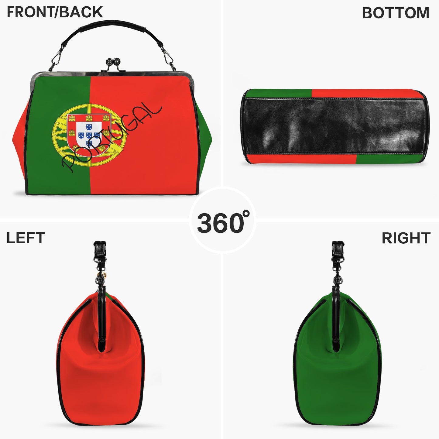 Portugal Flag Inspired Kisslock Crossbody Shoulder Bag-Large