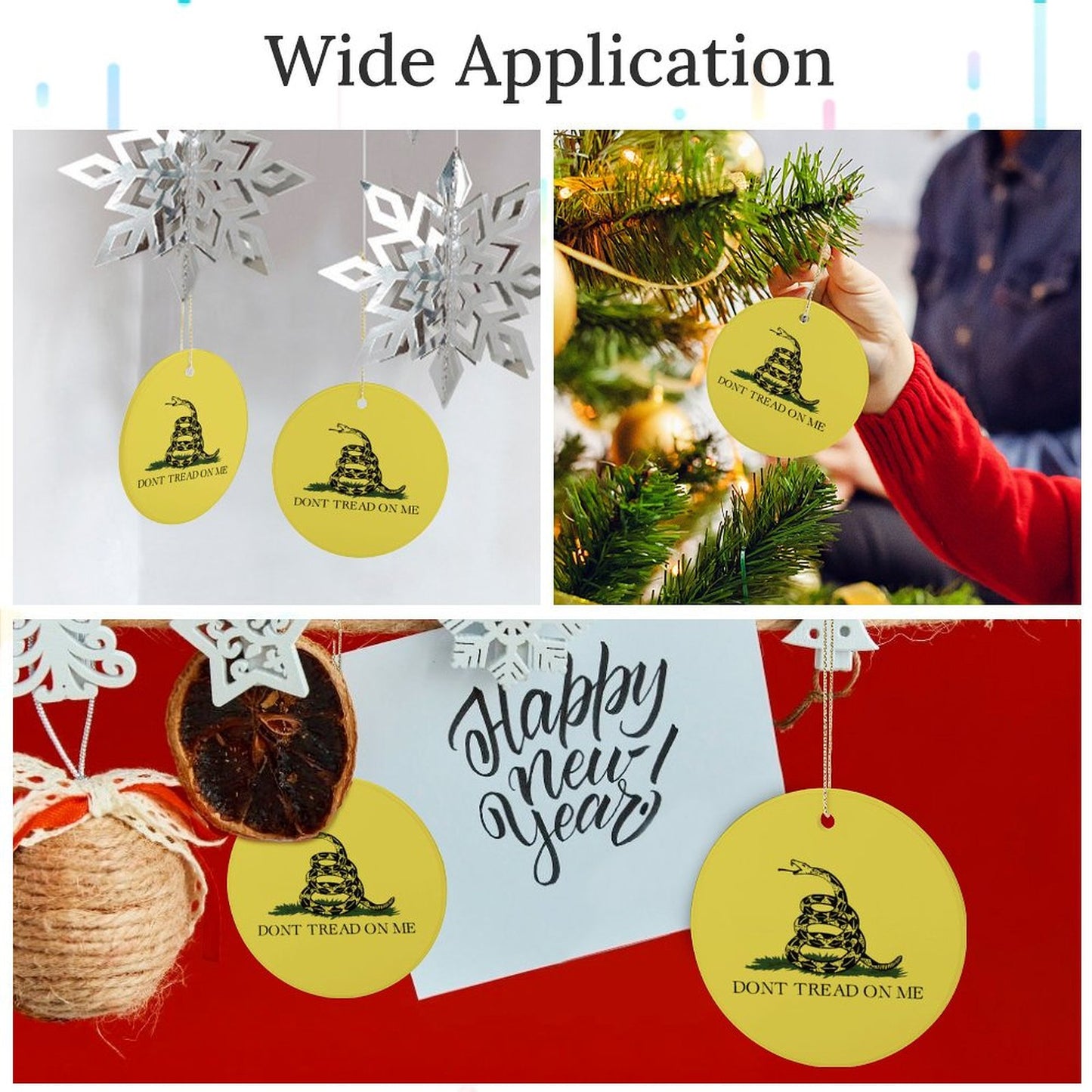 Gadsden Flag Inspired Circle Ceramic Ornament Made in USA Circle Ceramic Ornament (Made in USA)
