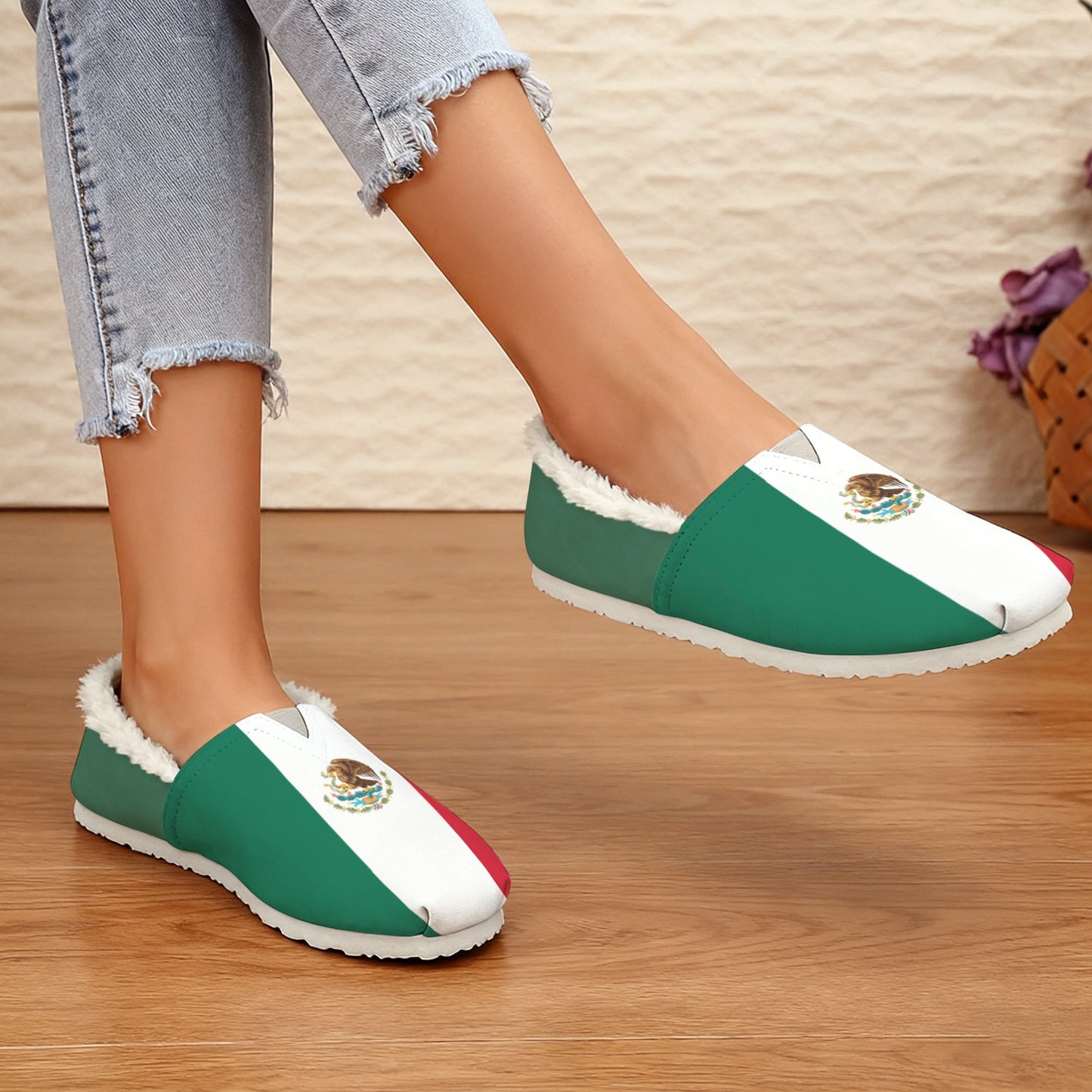 Mexico Flag Inspired Women's Fleece-Lined Canvas Slip-On