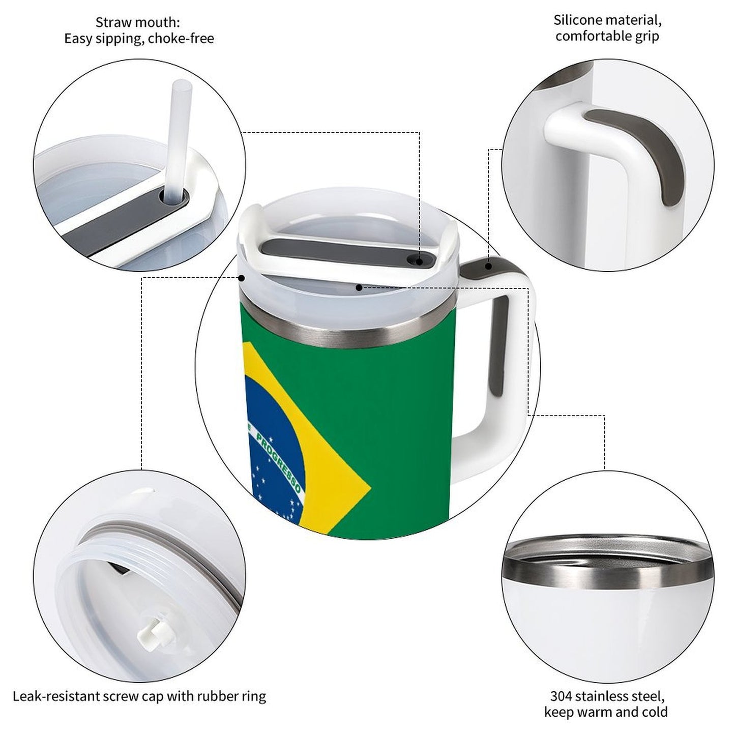 Brazil Flag Design 40 oz Stainless Steel Tumbler - Made in USA