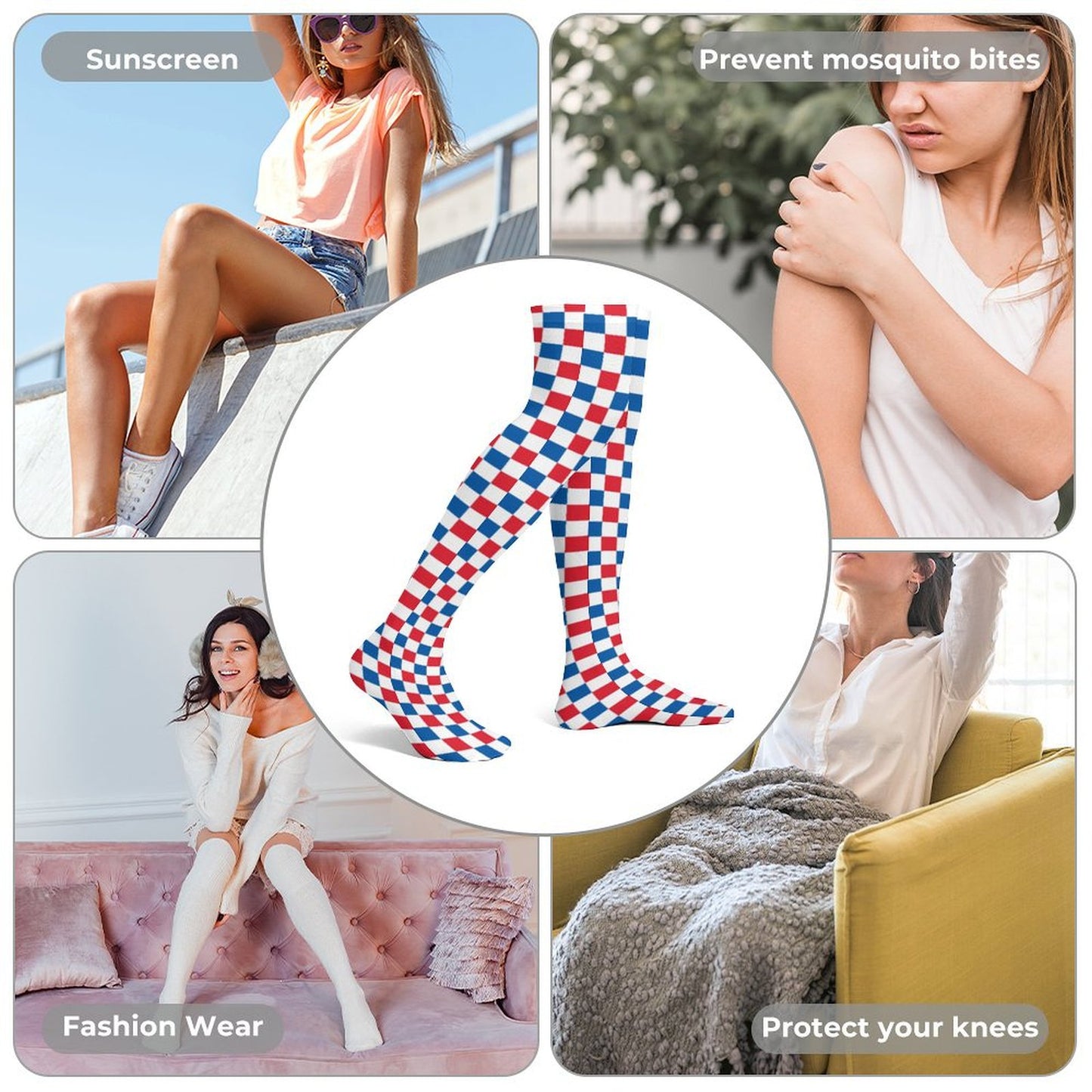 USA/American Flag Inspired Checkered Design Trendy Stockings(Long)